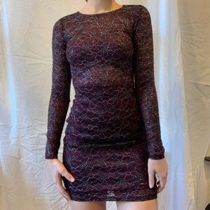 Bodycon shimmer lace mini dress.
